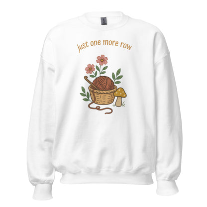 Just One More Row crochet cottagecore crewneck sweatshirt — White, front