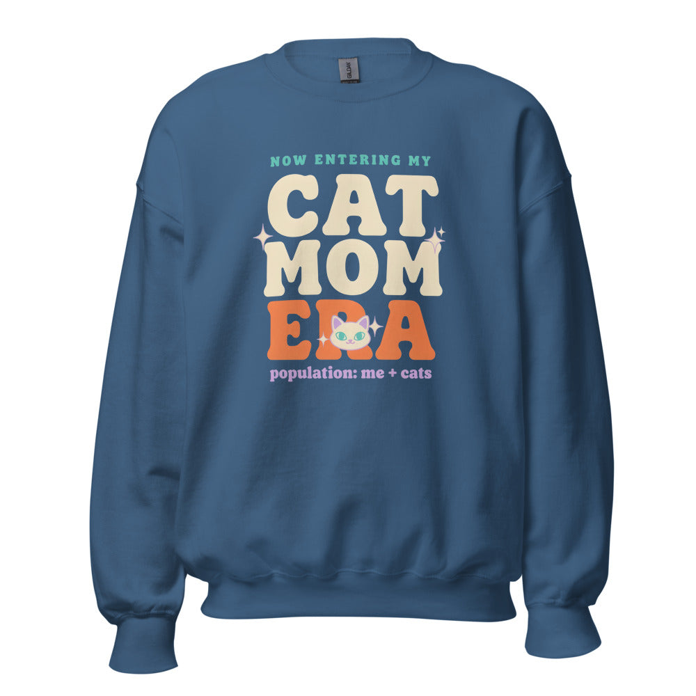 Cat Mom Era retro Y2K crewneck sweatshirt — Indigo Blue, front