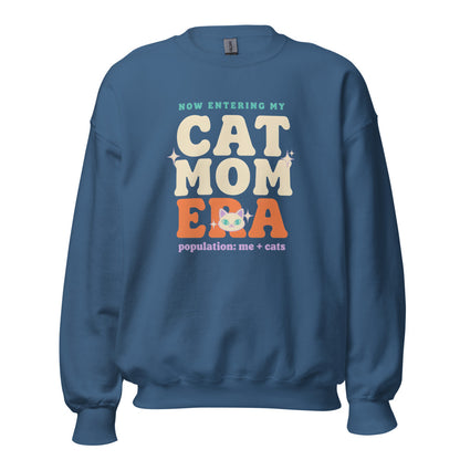 Cat Mom Era retro Y2K crewneck sweatshirt — Indigo Blue, front
