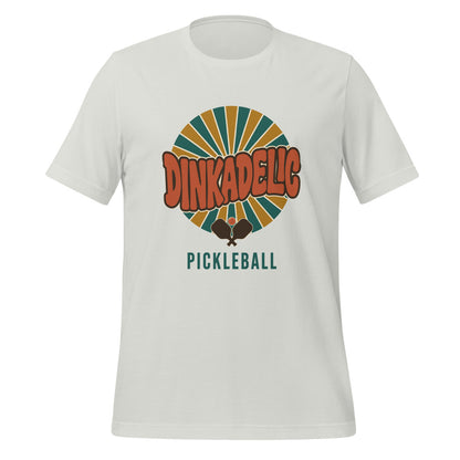 Dinkadelic retro 70s pickleball tee — Silver, front