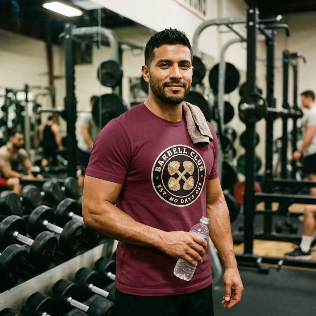 Barbell Club No Days Off vintage gym tee — lifestyle