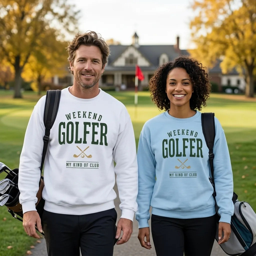 Weekend Golfer vintage golf wordmark crewneck sweatshirt — lifestyle