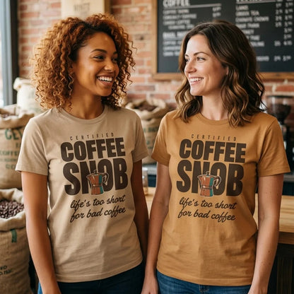 Certified Coffee Snob coffee tee — lifestyle