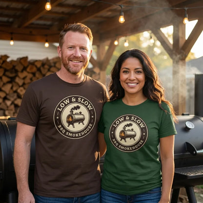 Low & Slow BBQ smoker tee — lifestyle