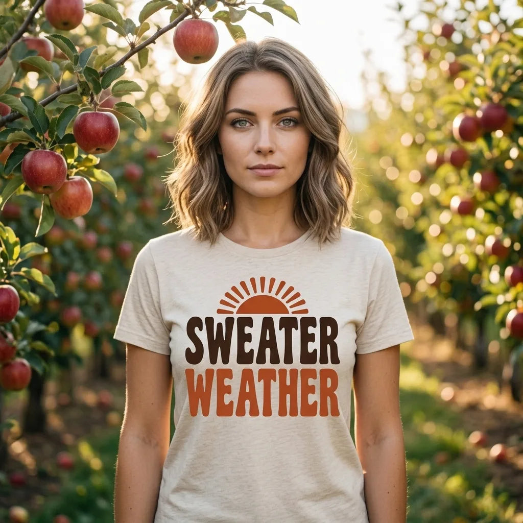 Sweater Weather retro 70s fall t-shirt — lifestyle