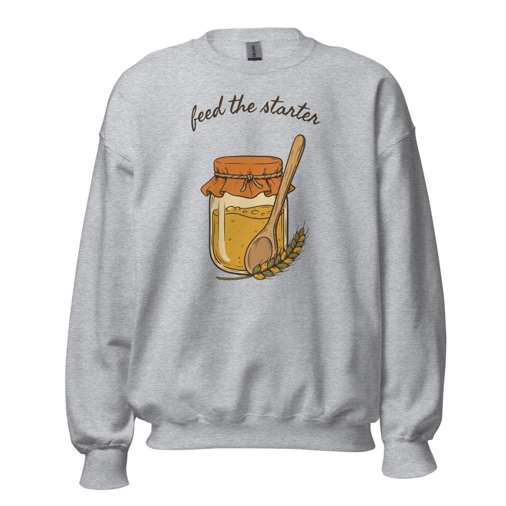 Feed The Starter sourdough baker crewneck sweatshirt — Sport Grey, front